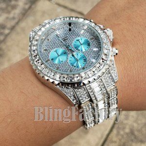 Full Iced Out Blinged Aqua Chronograph Heavy Watch